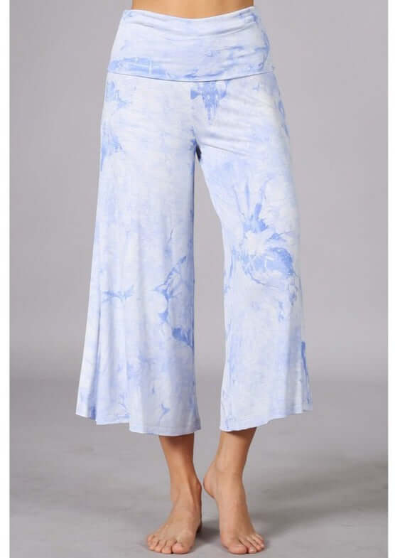 Summer Comfort Tie Dye Fold Over Waist Gaucho Pants CLEARANCE FINAL SALE