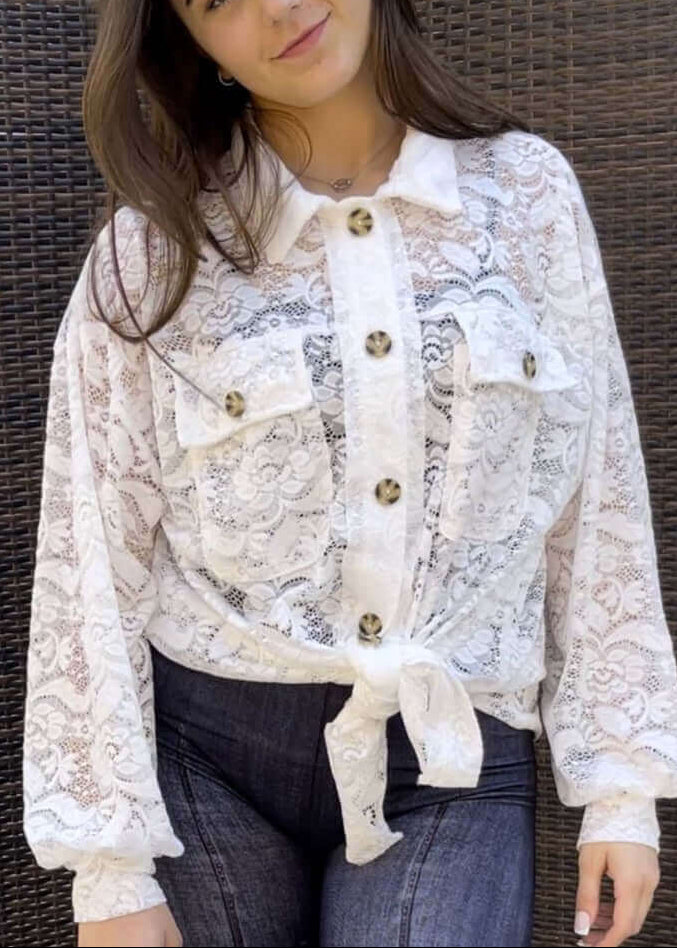 A Vacation Accessory Lace Button Down Shirt - Clearance Final Sale