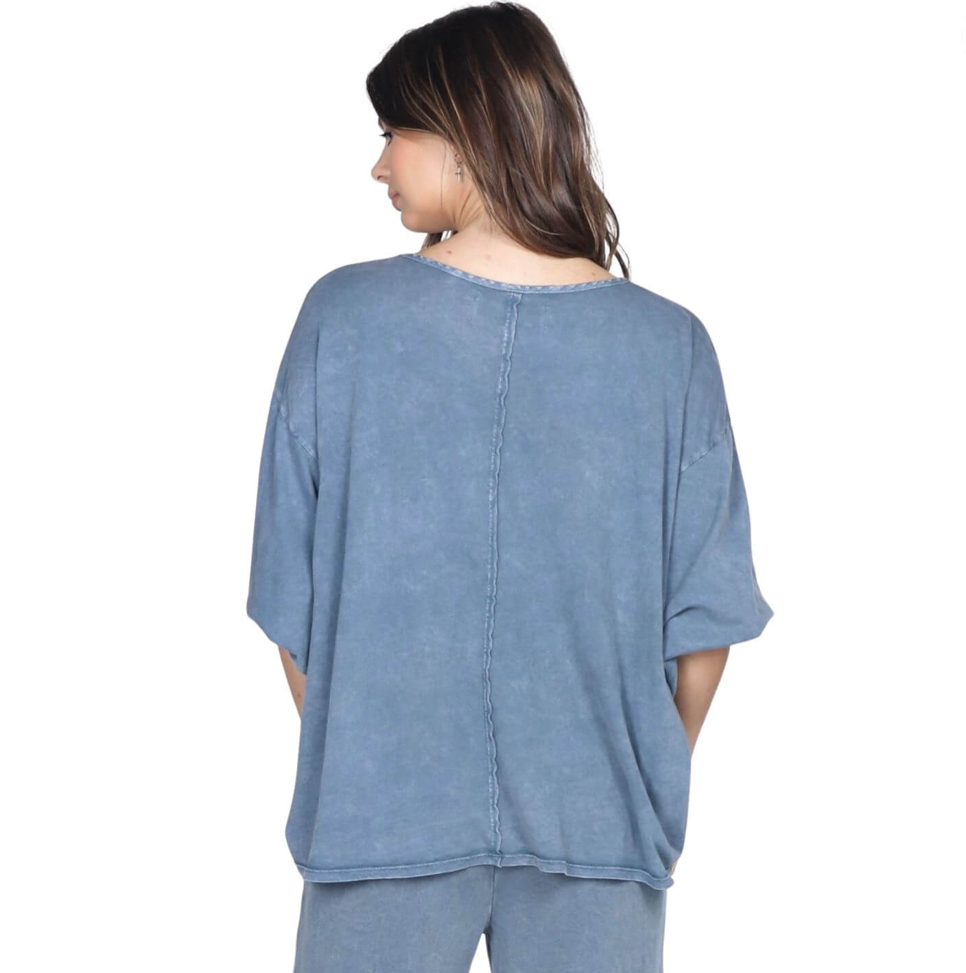 Linen Contrast Top with Pleating in Front CLEARANCE FINAL SALE