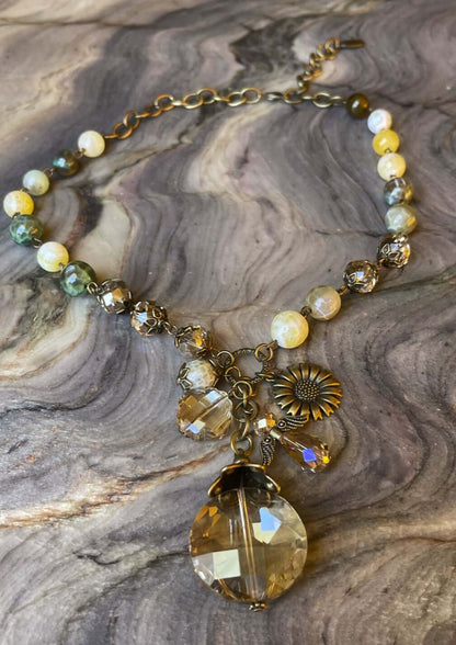 Sunflower Charm Matching Necklace & Bracelet Set Made in USA