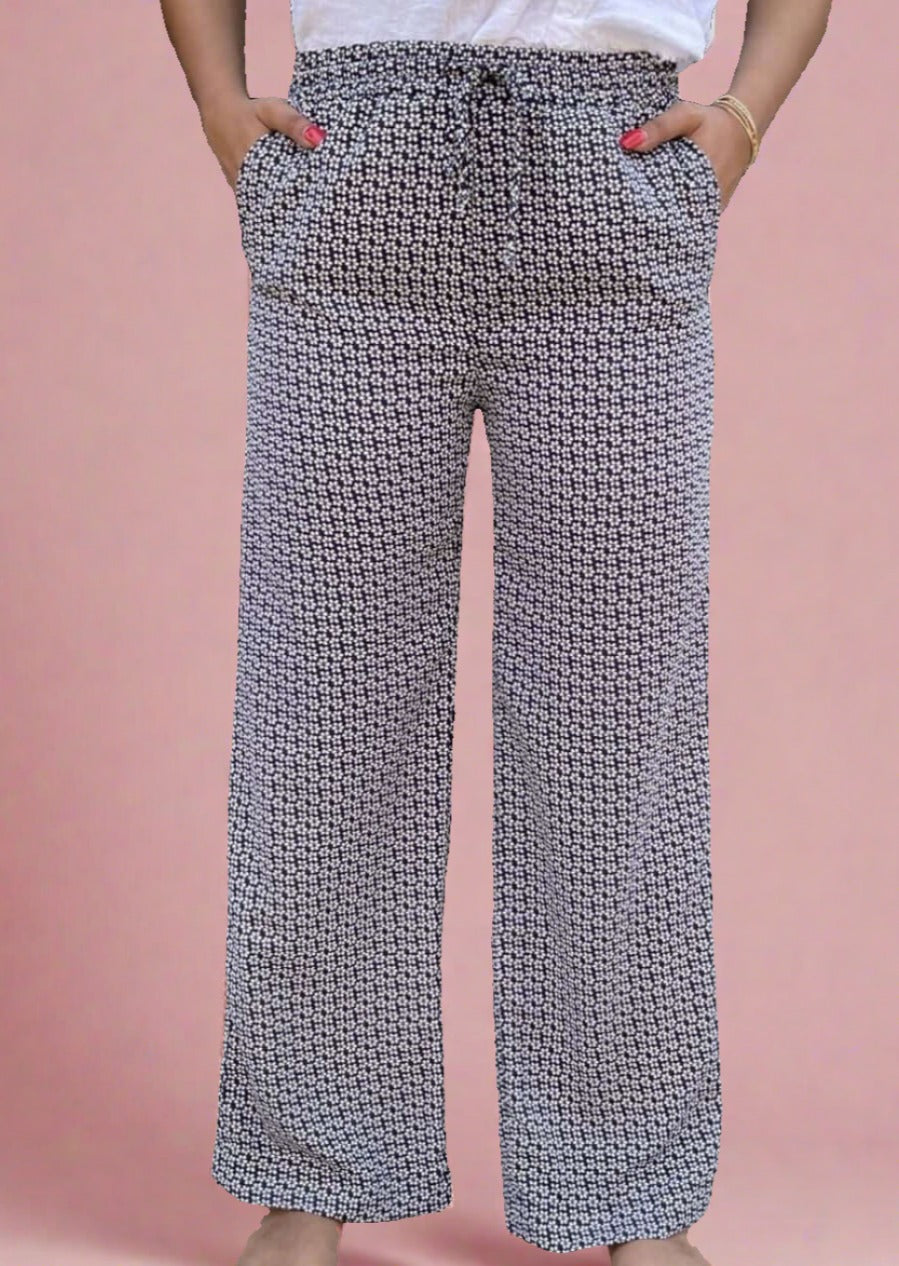 Navy Vintage Flower Print Pants - Clearance Final Sale