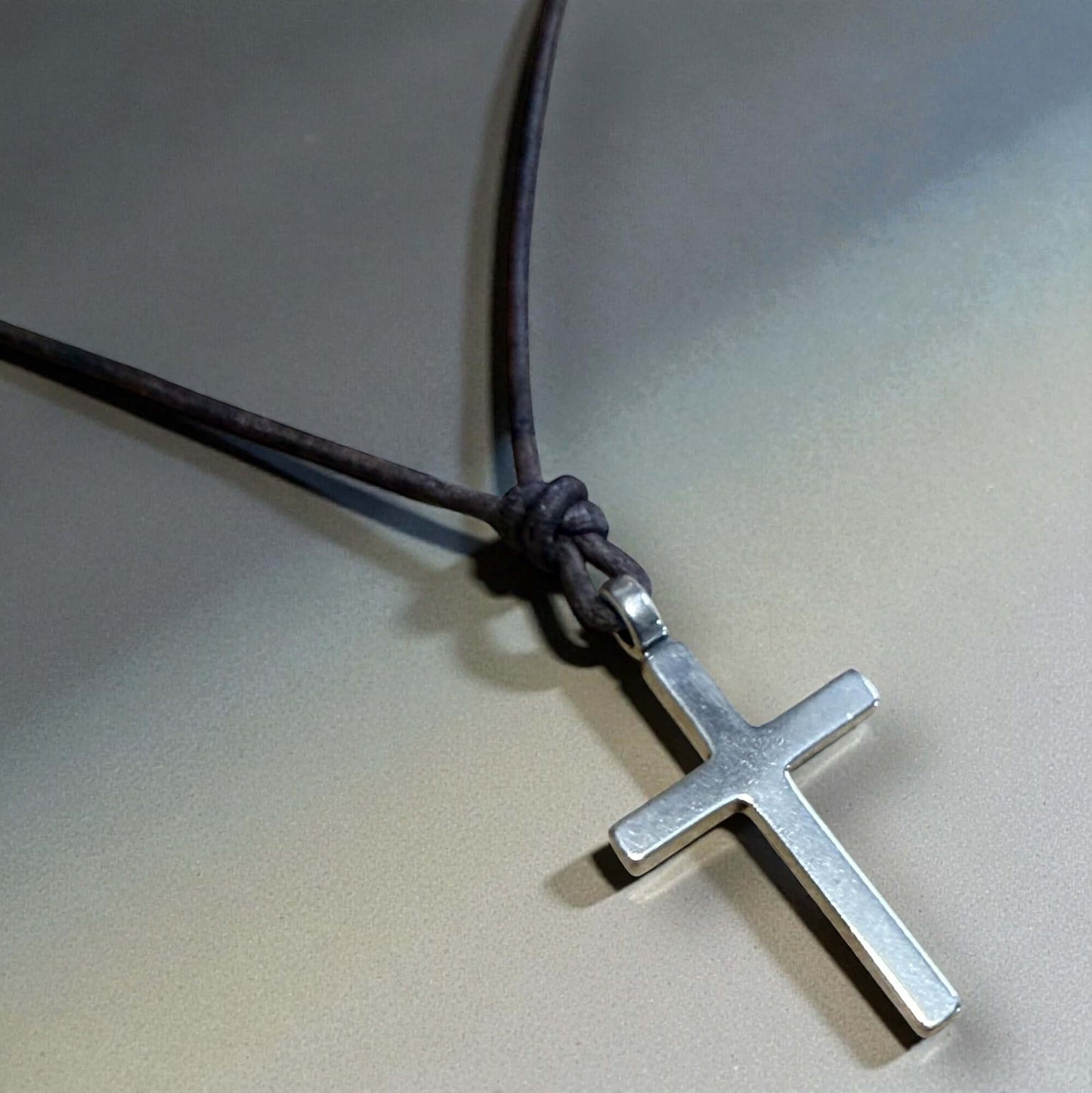 Classic Cross Necklace - Sterling Silver on Leather Cord