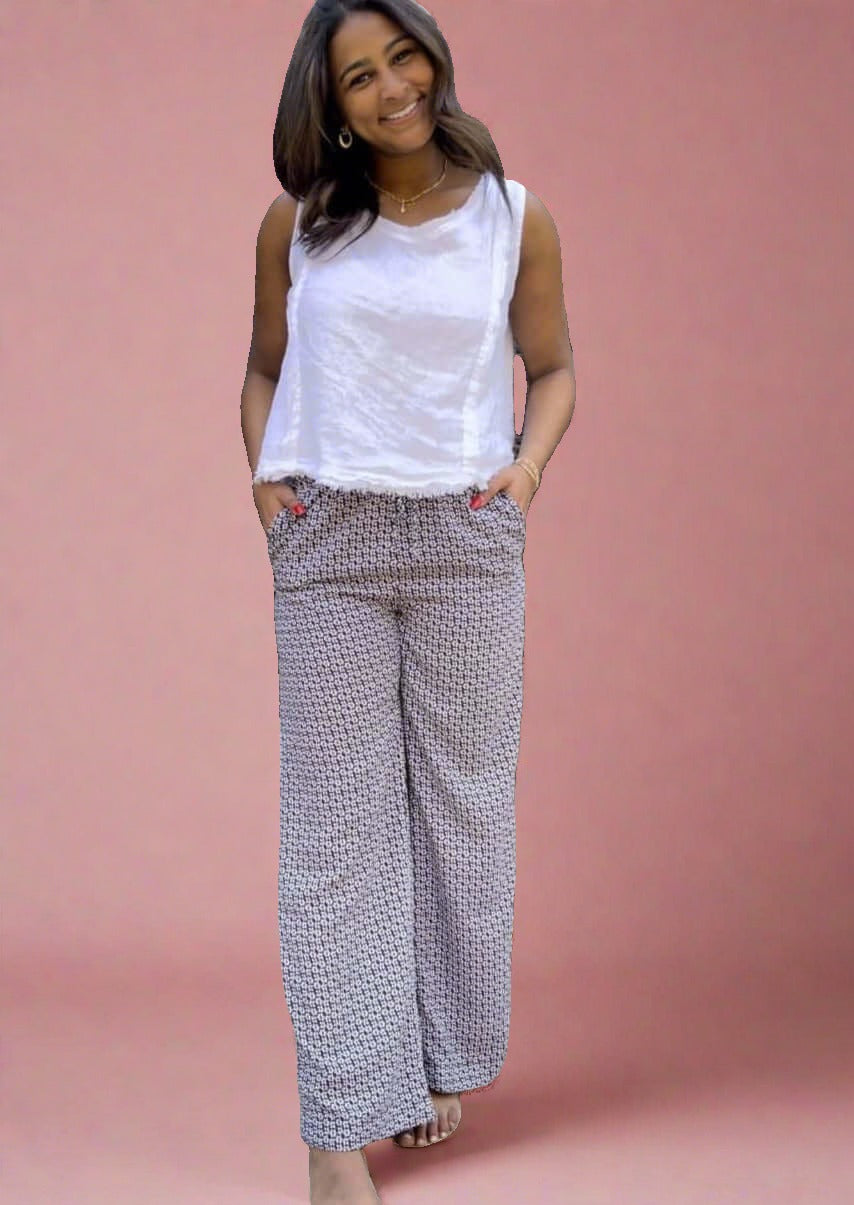 Navy Vintage Flower Print Pants - Clearance Final Sale