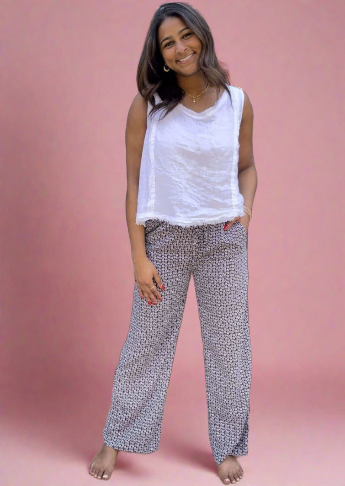 Navy Vintage Flower Print Pants - Clearance Final Sale