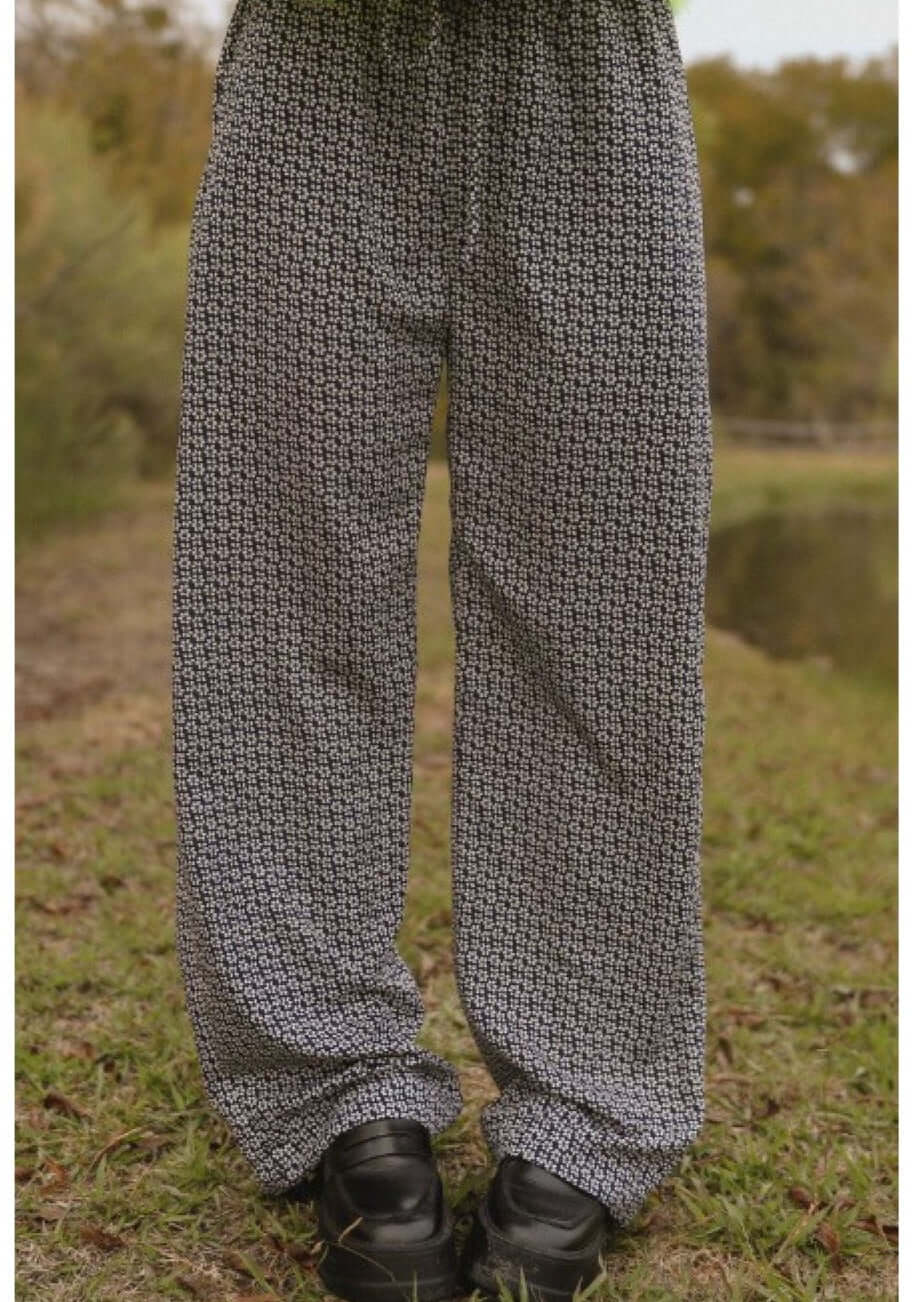 Navy Vintage Flower Print Pants - Clearance Final Sale