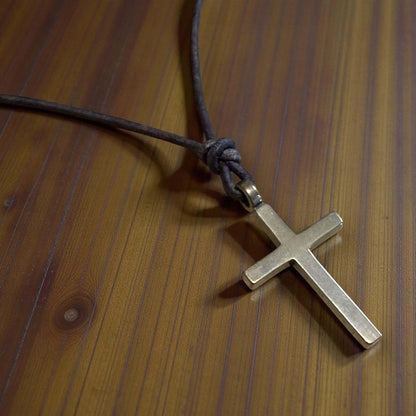 FAITH Classic Cross Necklace - Bronze on Leather Cord