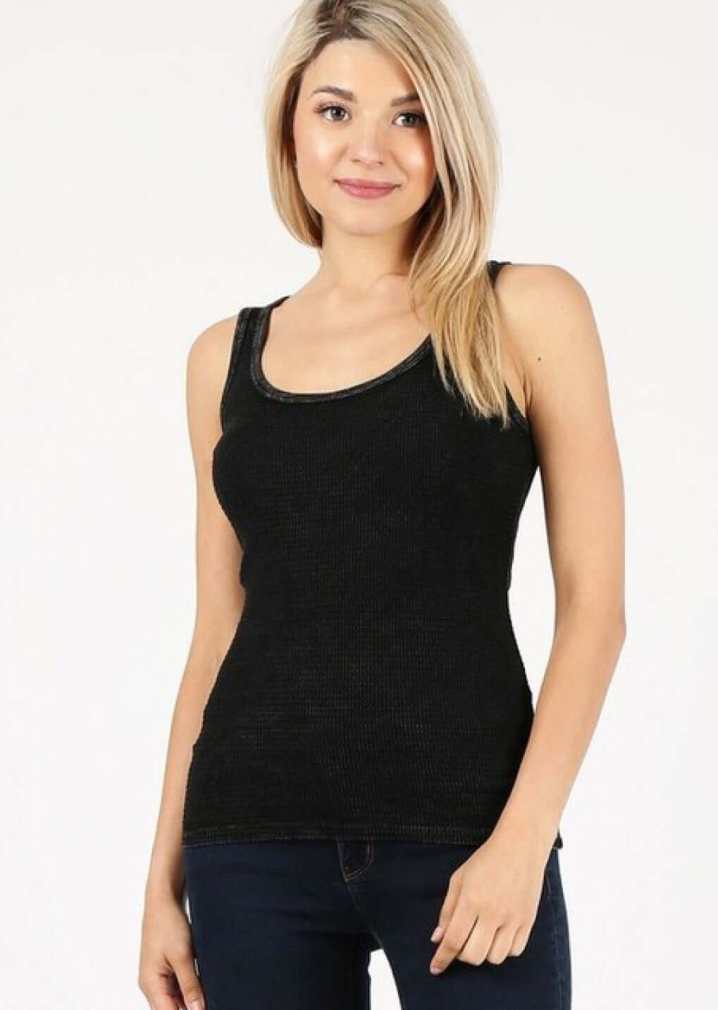 Cotton Scoop Neck Fitted Textured Mineral Washed Tank CLEARANCE FINAL SALE