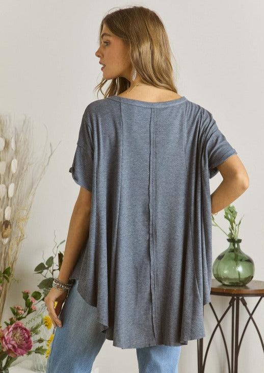 Navy V-Neck Oversized Tee Made in USA