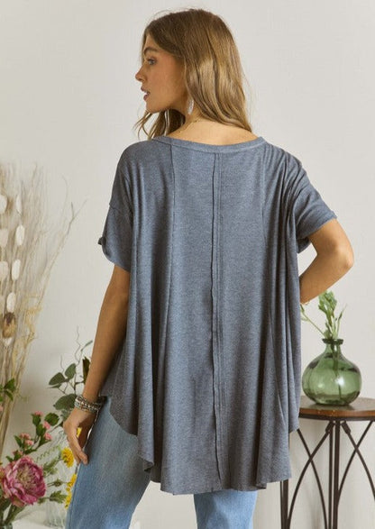 Navy V-Neck Oversized Tee Made in USA