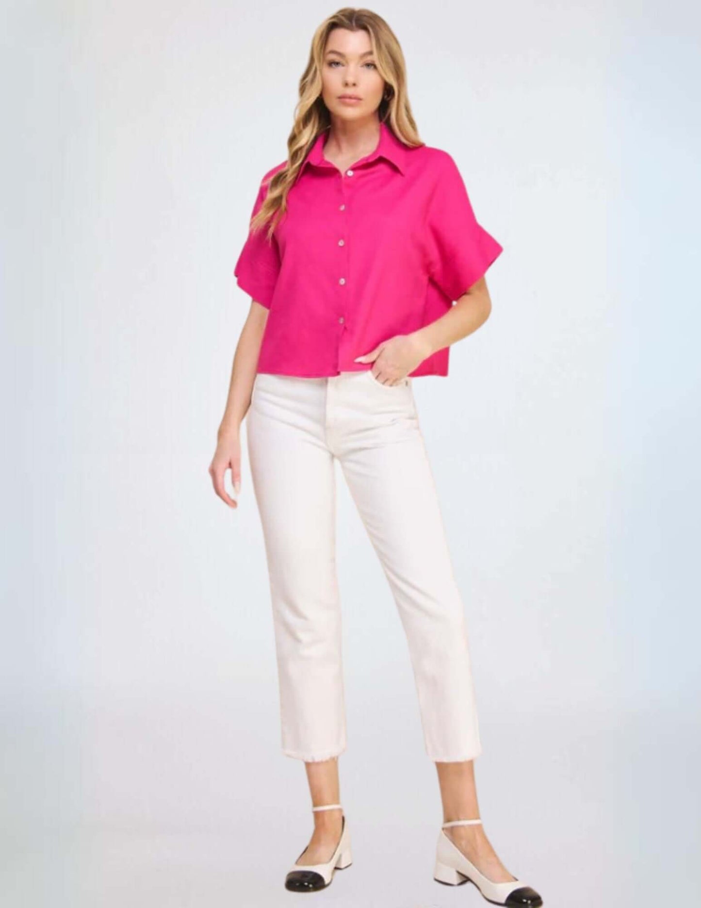 Amari Linen Blend Button Down Top CLEARANCE FINAL SALE