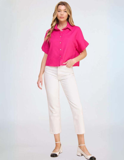 Amari Linen Blend Button Down Top CLEARANCE FINAL SALE