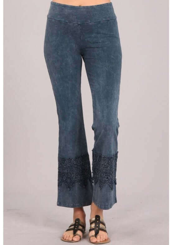 Stand Out Cropped Flare Pants with Crochet Detail Made in USA