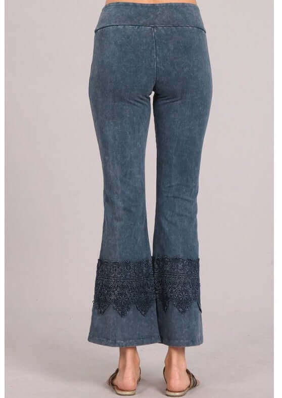 Stand Out Cropped Flare Pants with Crochet Detail Made in USA