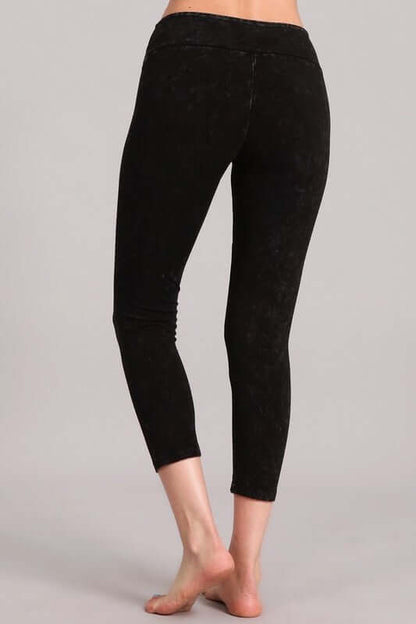 Tummy Control Mineral Washed Capri Leggings Made in USA