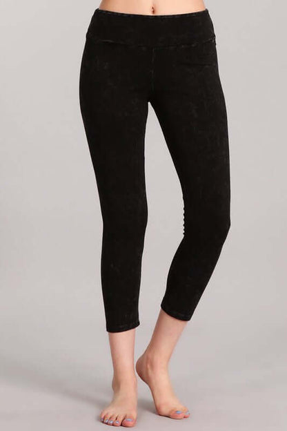 Tummy Control Mineral Washed Capri Leggings Made in USA