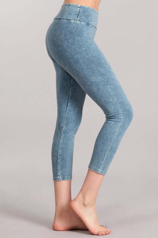 Tummy Control Mineral Washed Capri Leggings Made in USA