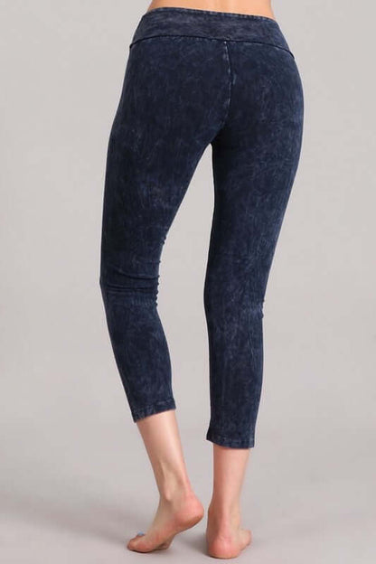 Tummy Control Mineral Washed Capri Leggings Made in USA