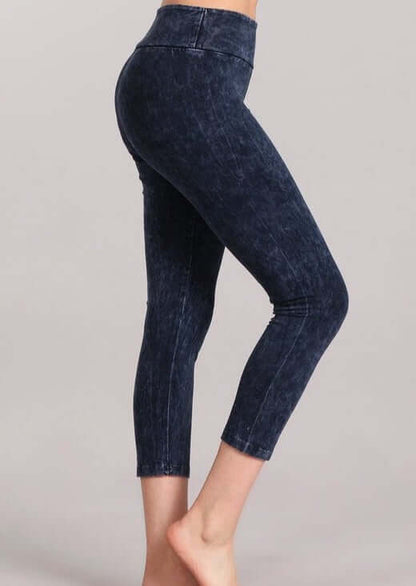 Tummy Control Mineral Washed Capri Leggings Made in USA