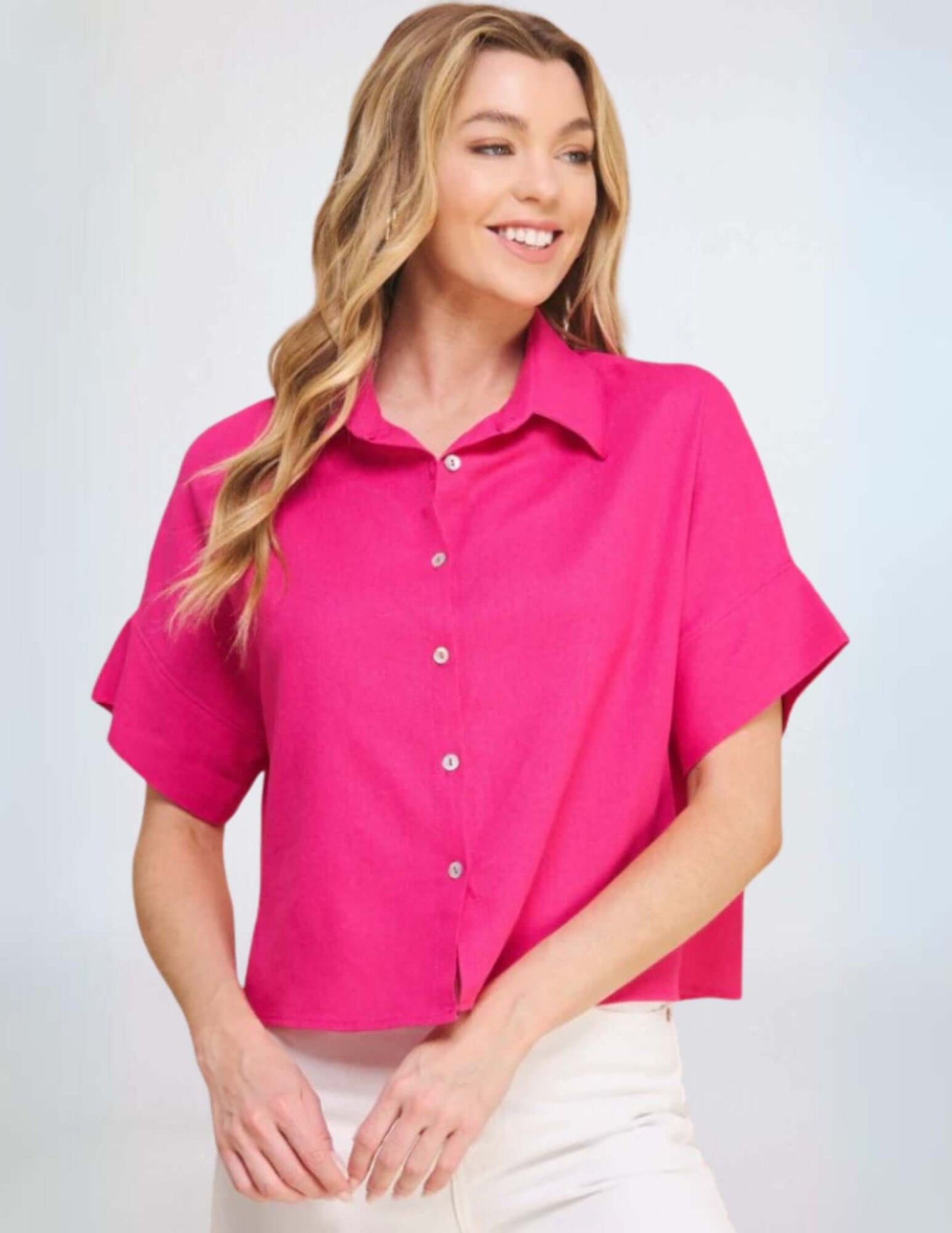 Amari Linen Blend Button Down Top CLEARANCE FINAL SALE