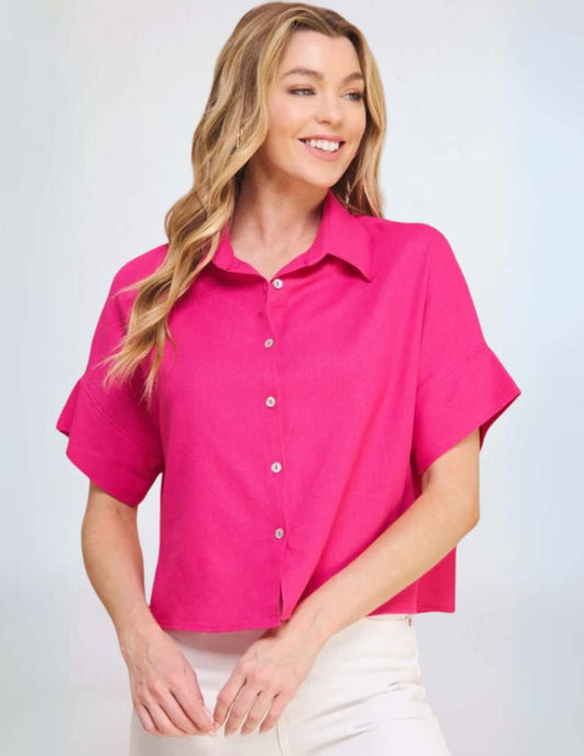 Amari Linen Blend Button Down Top CLEARANCE FINAL SALE