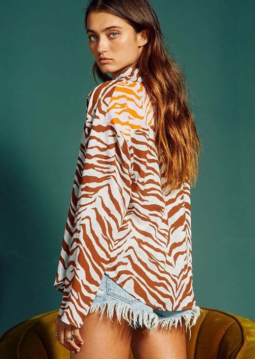 Animal Print Contrast Button Down Top CLEARANCE FINAL SALE
