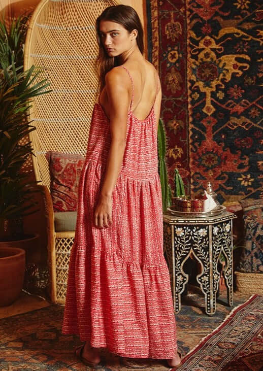 Lace Contrast Tiered Maxi Dress - Clearance Final Sale