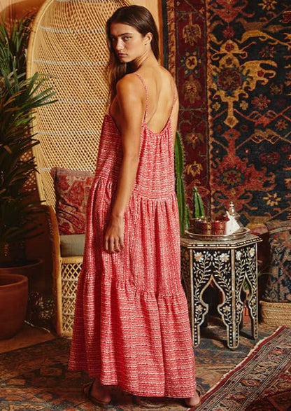 Lace Contrast Tiered Maxi Dress - Clearance Final Sale