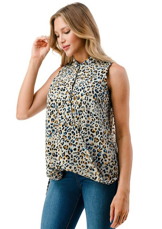 Textured Animal Print Surplice Top CLEARANCE FINAL SALE