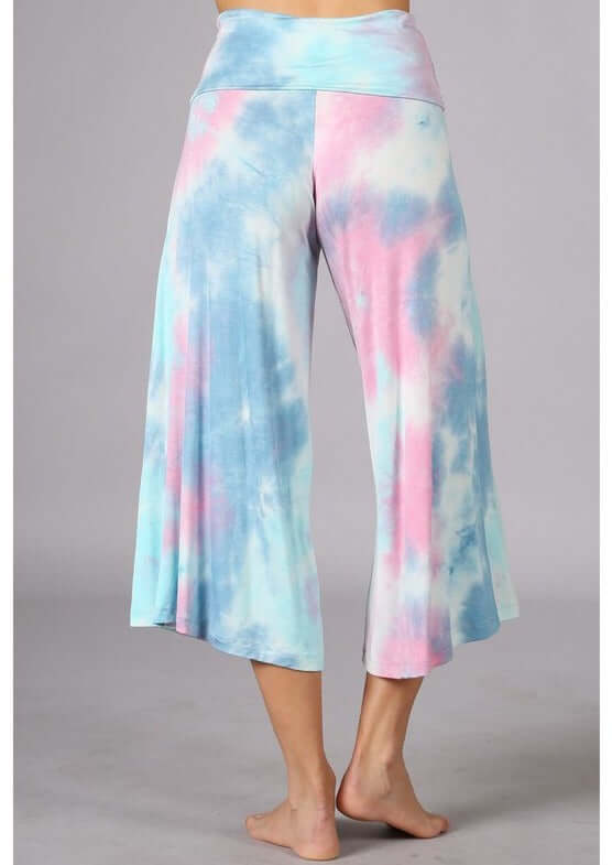 Summer Comfort Tie Dye Fold Over Waist Gaucho Pants CLEARANCE FINAL SALE