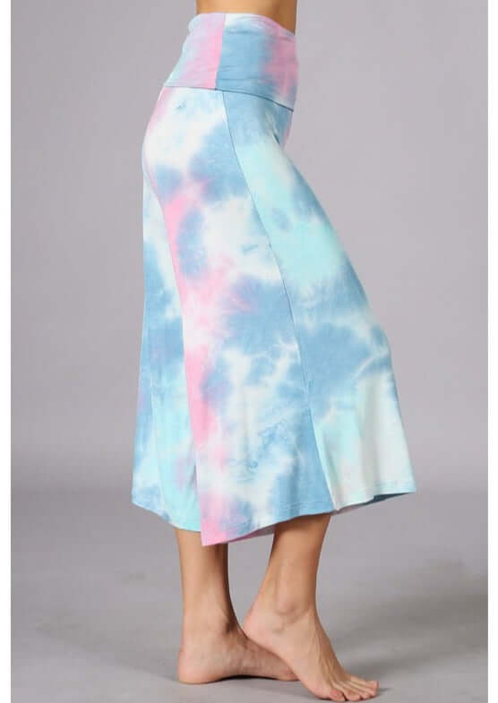 Summer Comfort Tie Dye Fold Over Waist Gaucho Pants CLEARANCE FINAL SALE