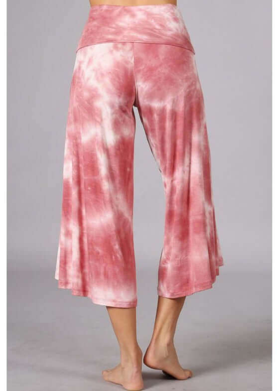 Summer Comfort Tie Dye Fold Over Waist Gaucho Pants CLEARANCE FINAL SALE