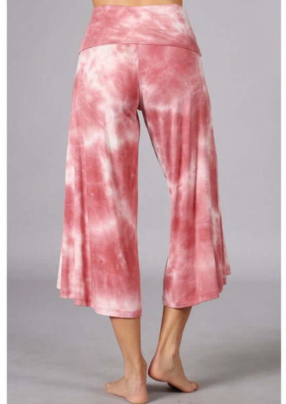 Summer Comfort Tie Dye Fold Over Waist Gaucho Pants CLEARANCE FINAL SALE