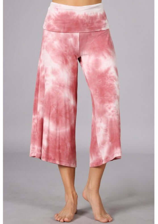 Summer Comfort Tie Dye Fold Over Waist Gaucho Pants CLEARANCE FINAL SALE