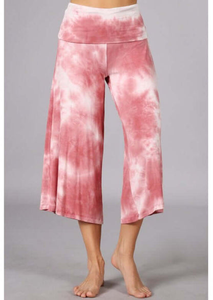 Summer Comfort Tie Dye Fold Over Waist Gaucho Pants CLEARANCE FINAL SALE