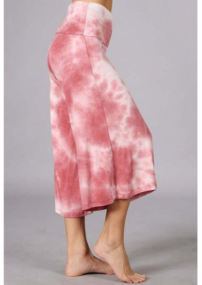 Summer Comfort Tie Dye Fold Over Waist Gaucho Pants CLEARANCE FINAL SALE