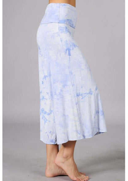 Summer Comfort Tie Dye Fold Over Waist Gaucho Pants CLEARANCE FINAL SALE