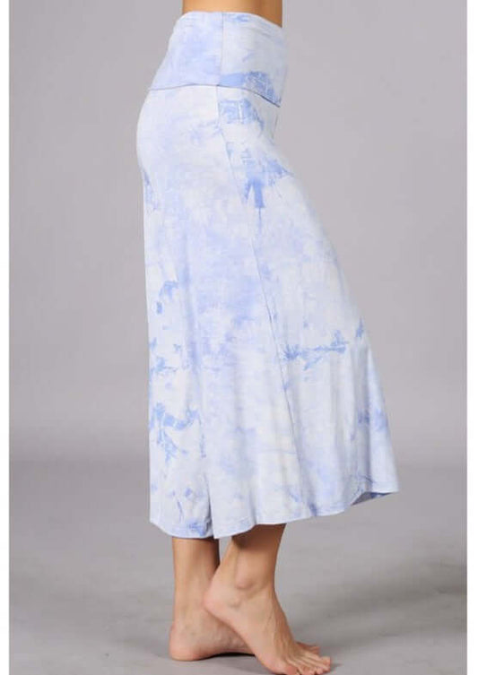 Summer Comfort Tie Dye Fold Over Waist Gaucho Pants CLEARANCE FINAL SALE