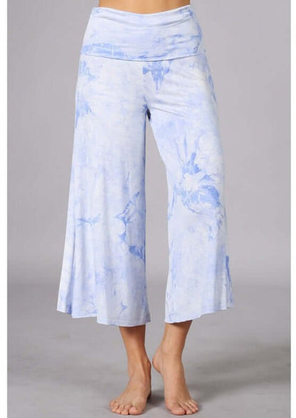 Summer Comfort Tie Dye Fold Over Waist Gaucho Pants CLEARANCE FINAL SALE