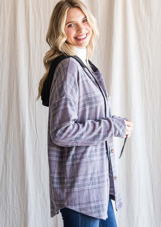 Vintage Charcoal Plaid Hoodie Shacket Made in USA