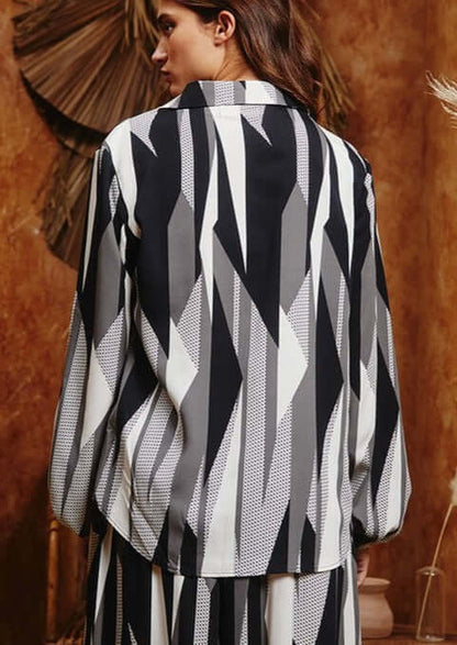 Business as Usual Geometric Design Button Down Blouse CLEARANCE FINAL SALE