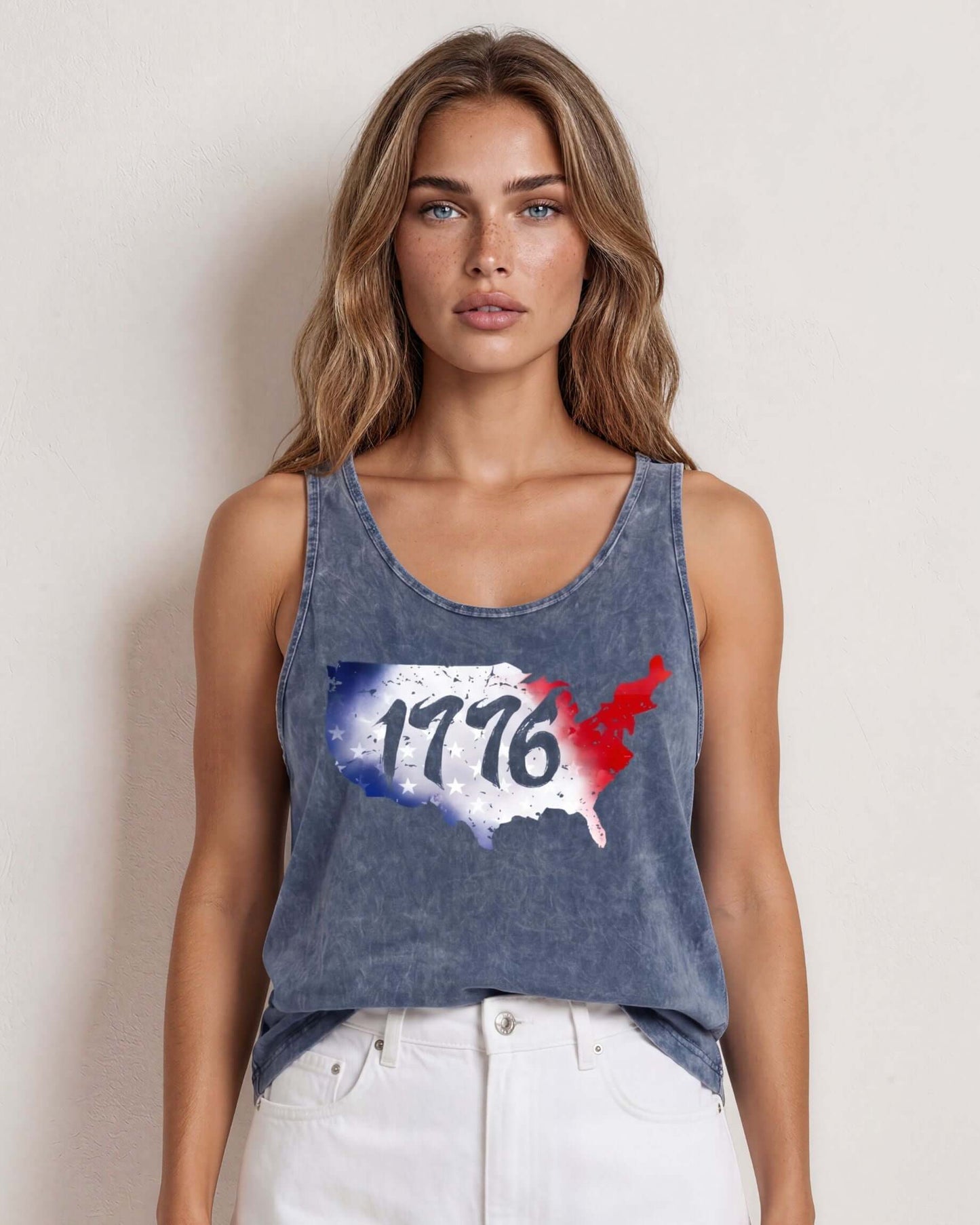 United States Map with 1776 Patriotic Tank Top Made in USA