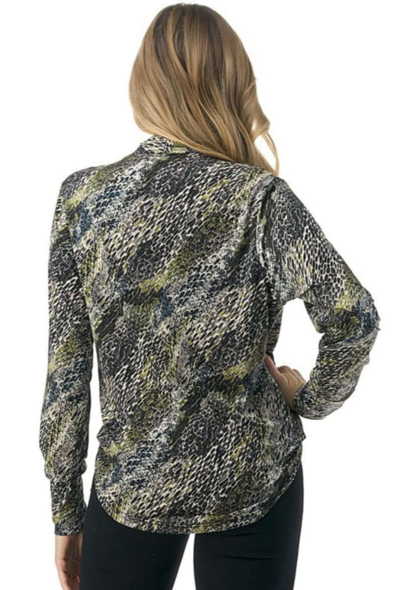 Olive Snake Print Fashion Surplice Top CLEARANCE FINAL SALE
