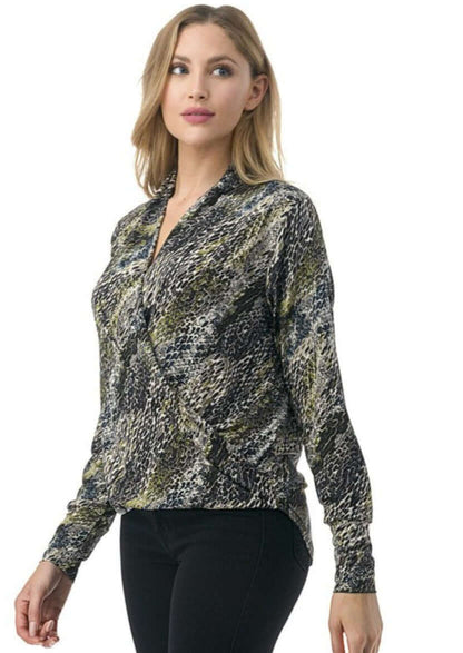 Olive Snake Print Fashion Surplice Top CLEARANCE FINAL SALE
