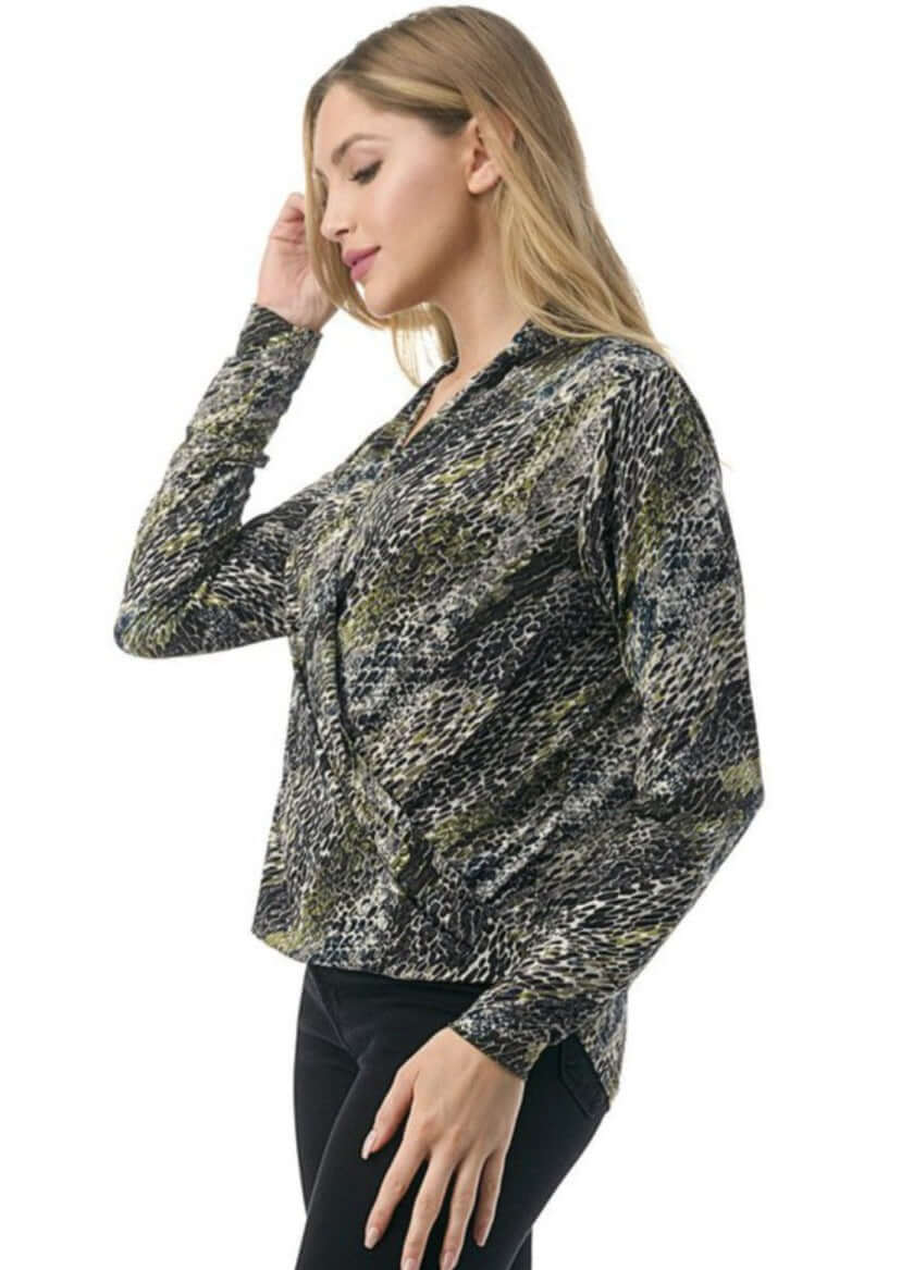 Olive Snake Print Fashion Surplice Top CLEARANCE FINAL SALE