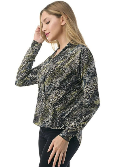 Olive Snake Print Fashion Surplice Top CLEARANCE FINAL SALE