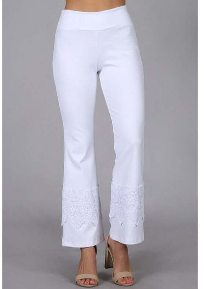 Stand Out Cropped Flare Pants with Crochet Detail Made in USA