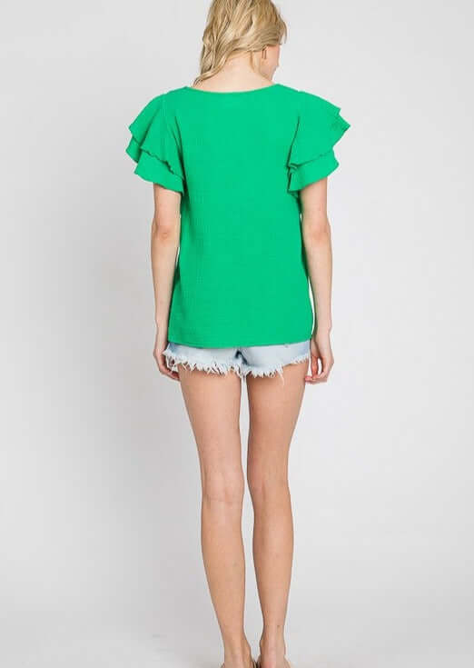 Dolled Up Double Ruffled Sleeve Top Made in USA
