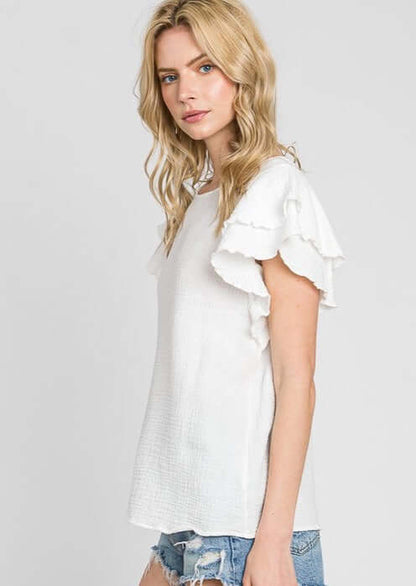 Dolled Up Double Ruffled Sleeve Top Made in USA