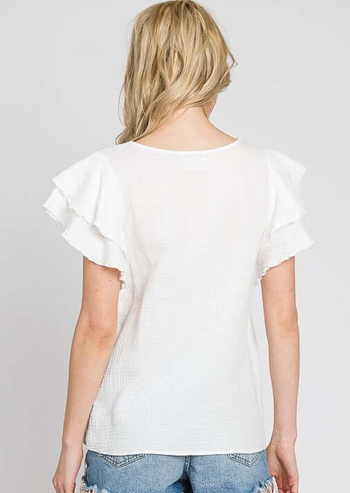 Dolled Up Double Ruffled Sleeve Top Made in USA