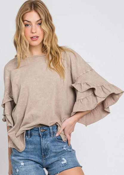 Tulip Sleeve Mineral Washed Tee Made in USA